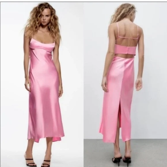 Zara Viral Slip Dress Out Pink Long Gown bloggers favourite - Picture 1 of 16